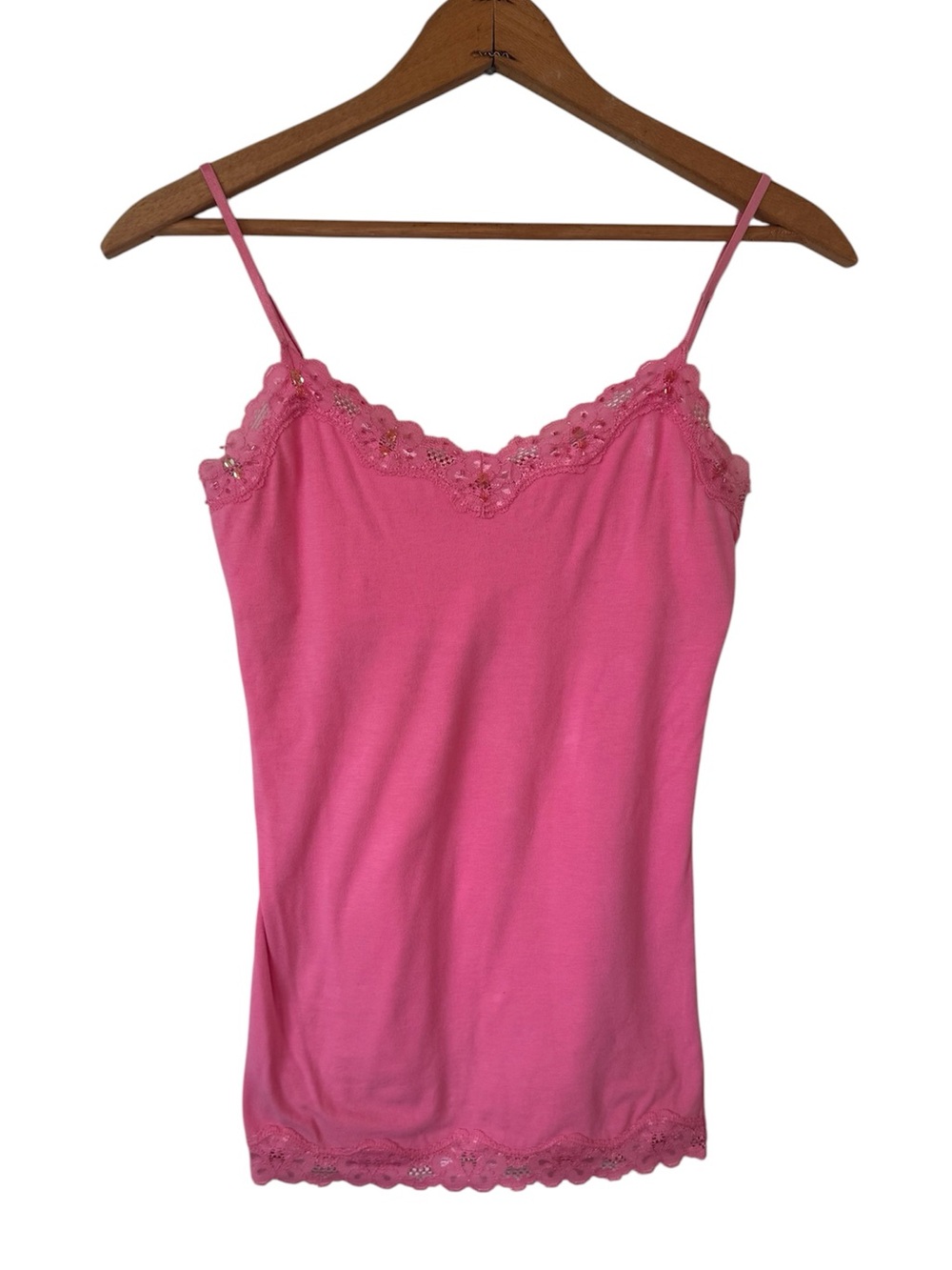 Aeropostale Pink Lace Beaded Cami Tank Top S Y2K Coquette 2000s